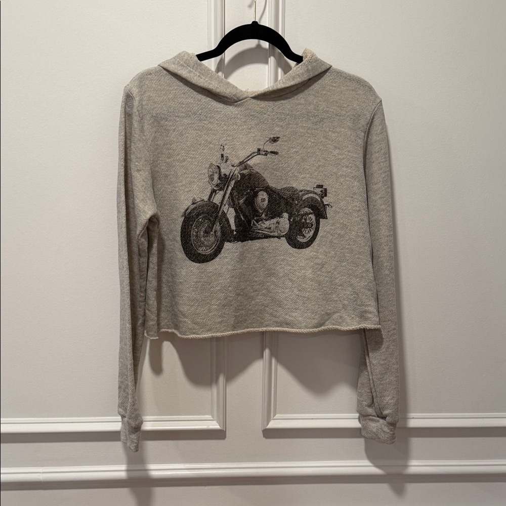 Vintage Havana Gray Cropped Hoodie Size L Motorcycle Graphic Made‎ in USA